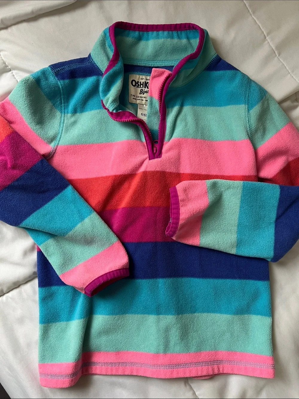OshKosh B'gosh Girls' 6/6x Striped Fleece Pullover Jacket